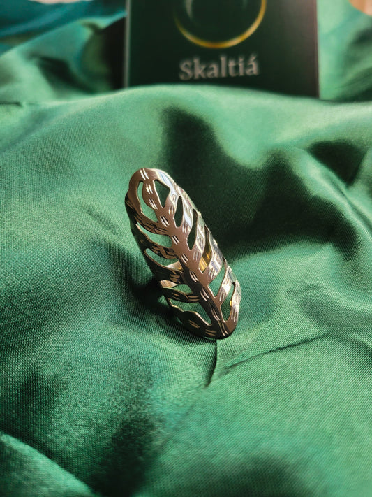 Long Diamond-Cut Leaf Ring - Sterling Silver Design | One of One